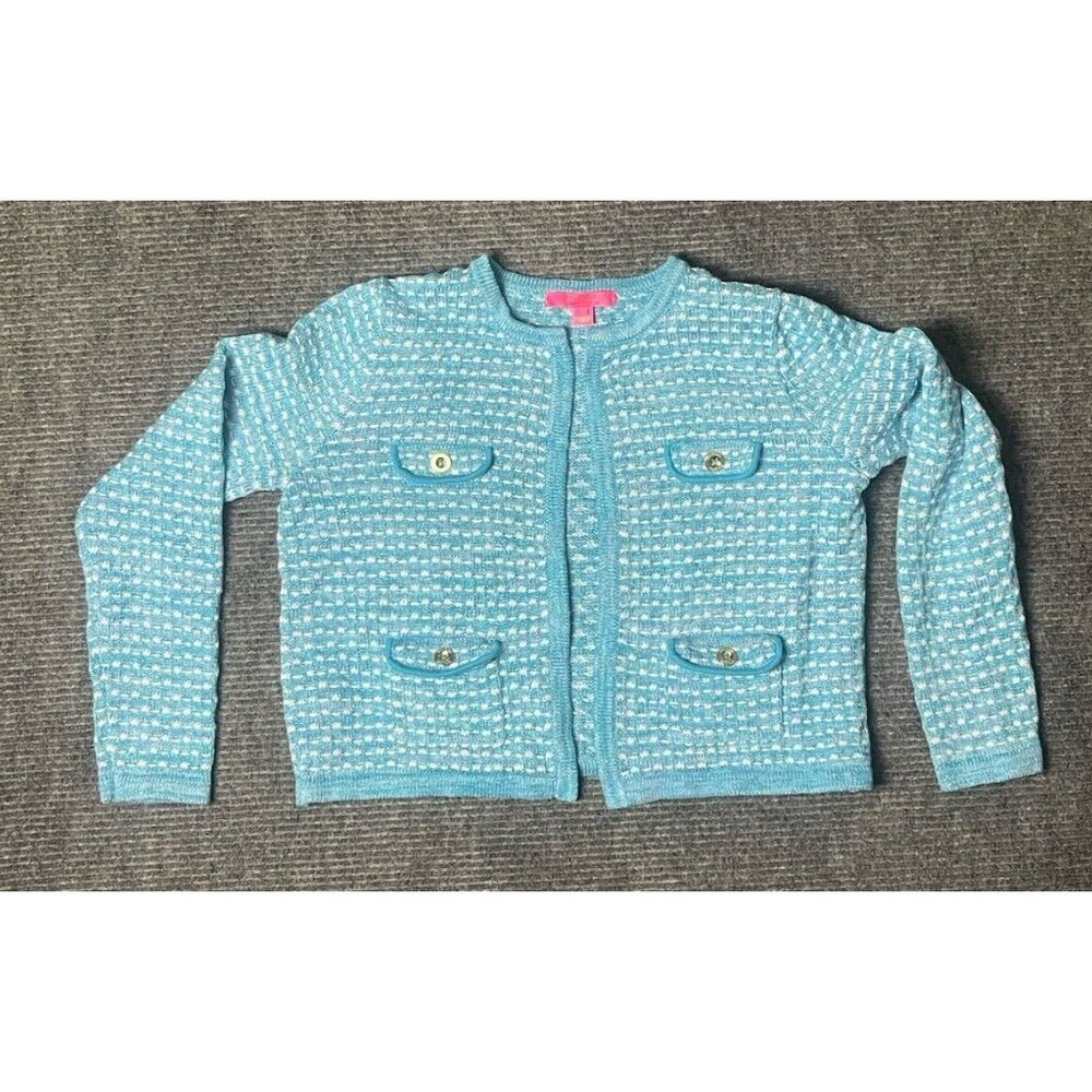 Lilly Pulitzer Sweater Womens LargeKienna Cardigan Cumulus Blue Metallic $158
